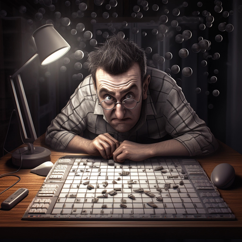 man hunched over a board trying to solve a puzzle game